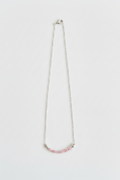 Necklace with pink beads on a white background
