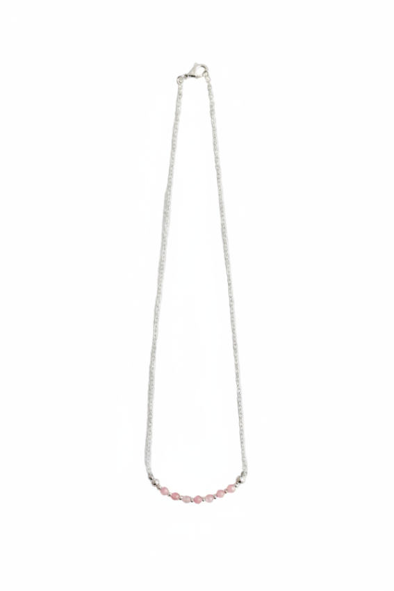 Necklace with pink beads on a white background