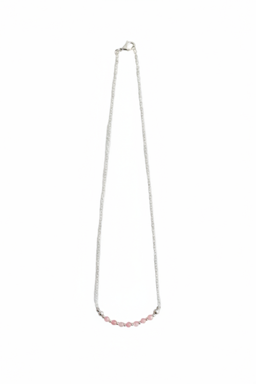 Necklace with pink beads on a white background