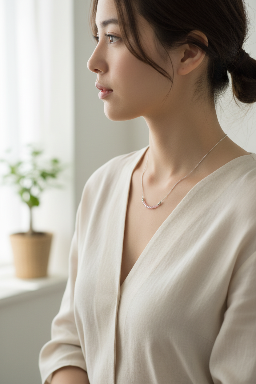 Blush Bloom Necklace | Delicate Pink Beaded Silver Necklace
