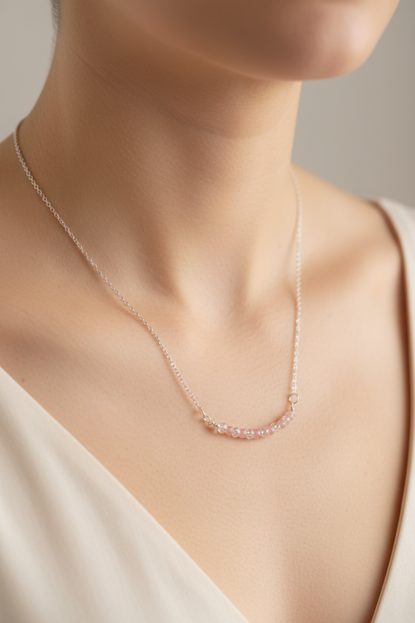 Blush Crystal Earrings - Soft pink and clear faceted beads suspended from delicate silver chain.