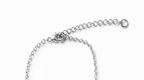 Close-up of a silver lobster clasp, extender chain, shown on a plain white background.