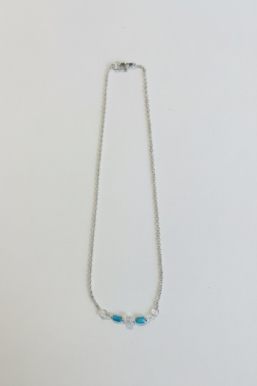 Blue and Clear beads on silver chain