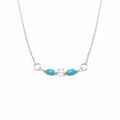 Blue and clear beads on silver chain