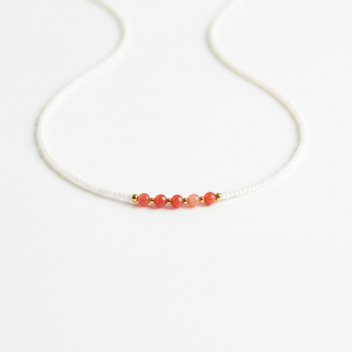 Coral Bloom Necklace - Coral gemstone and ivory seed bead necklace.