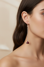 Deep Red Floral Silver Chain Dangle Earrings