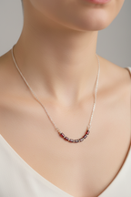 Garnet Rectangle Bead and Silver Chain Necklace