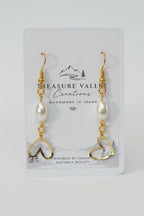 Gold Heart Charm and Freshwater Pearl Earrings