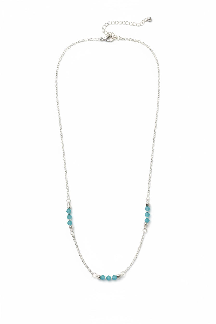 Blue Lagoon Necklace - Delicate Aqua Crystal Beaded Silver Necklace