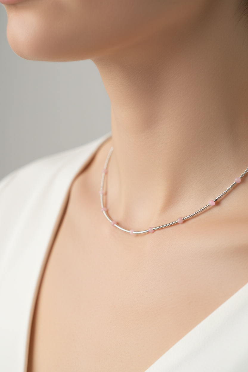 Pink Petal Necklace - A scattering of petals, captured in silver.