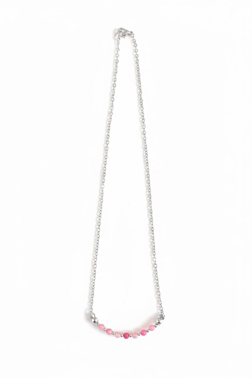 Rosy Bloom - Faceted pink beads on a delicate silver chain.