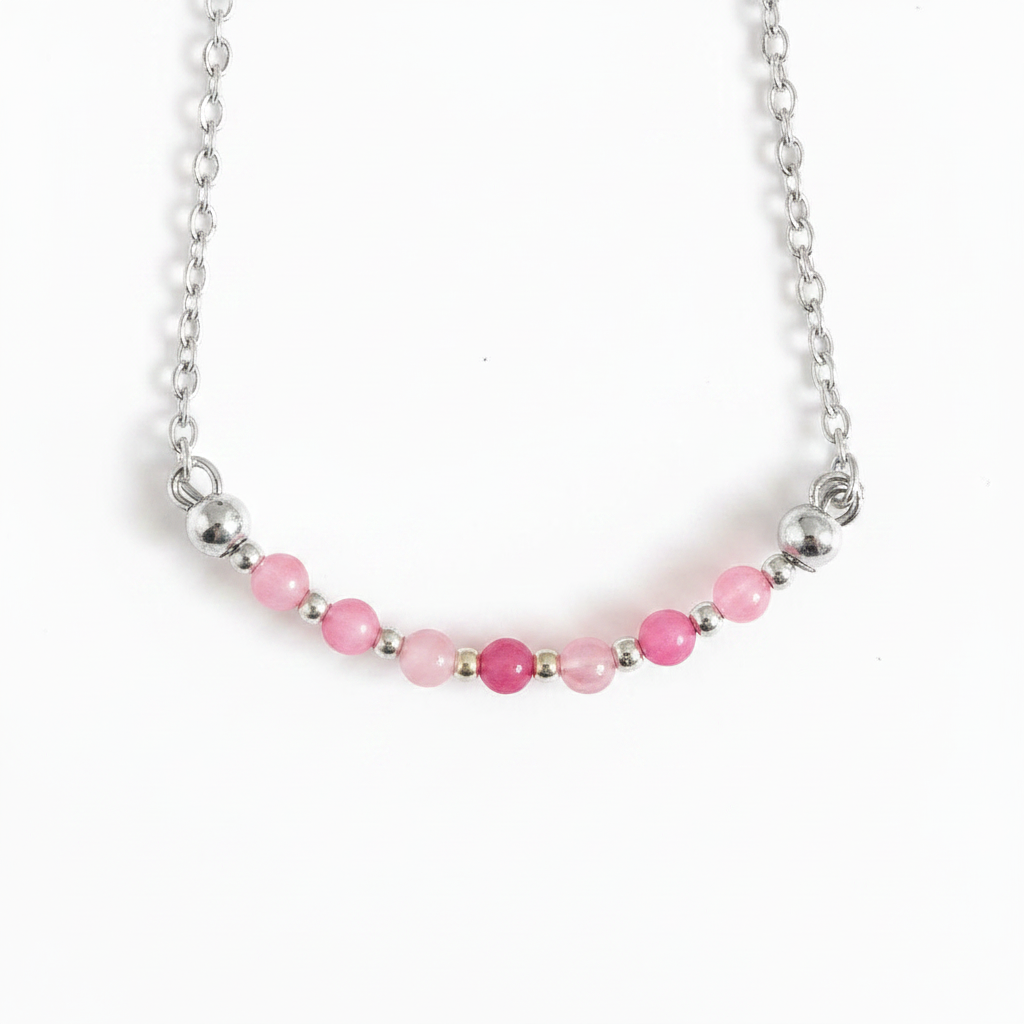Rosy Bloom - Faceted pink beads on a delicate silver chain.