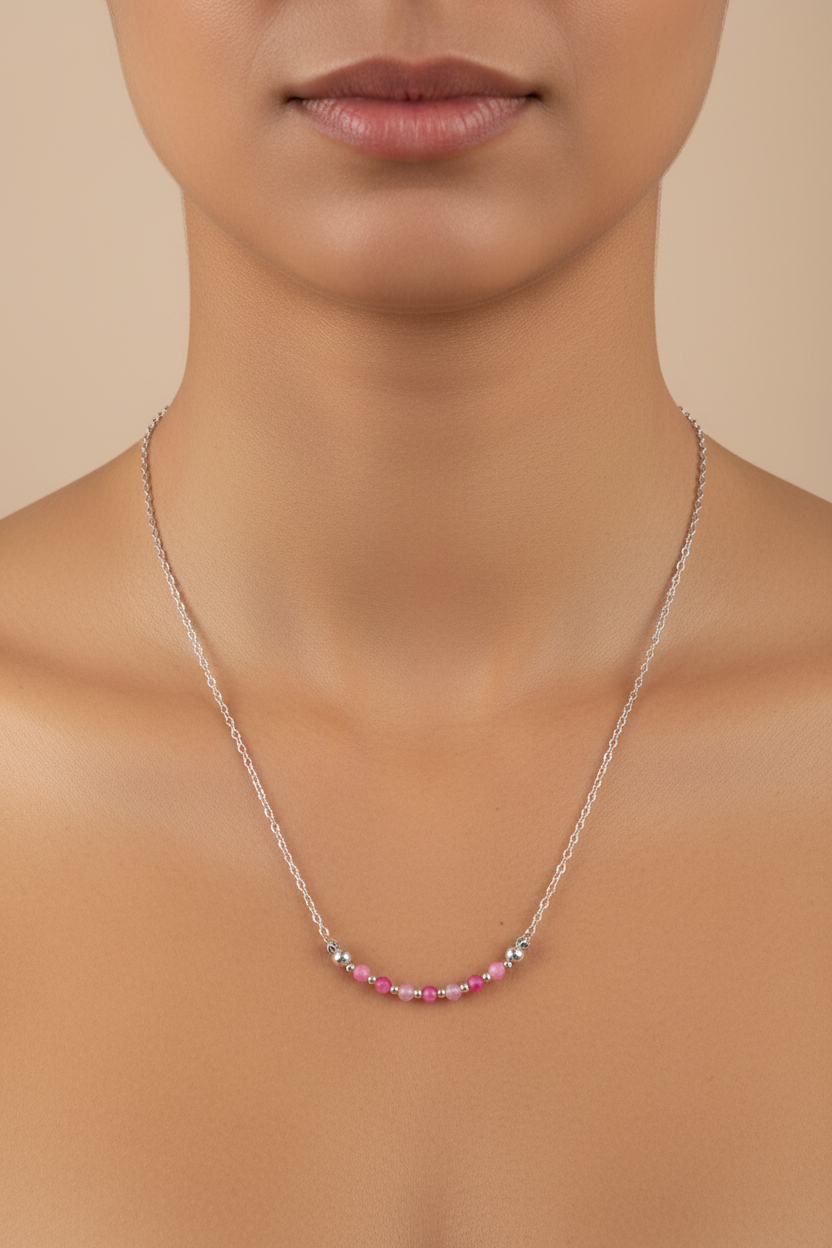 Rosy Bloom - Faceted pink beads on a delicate silver chain.