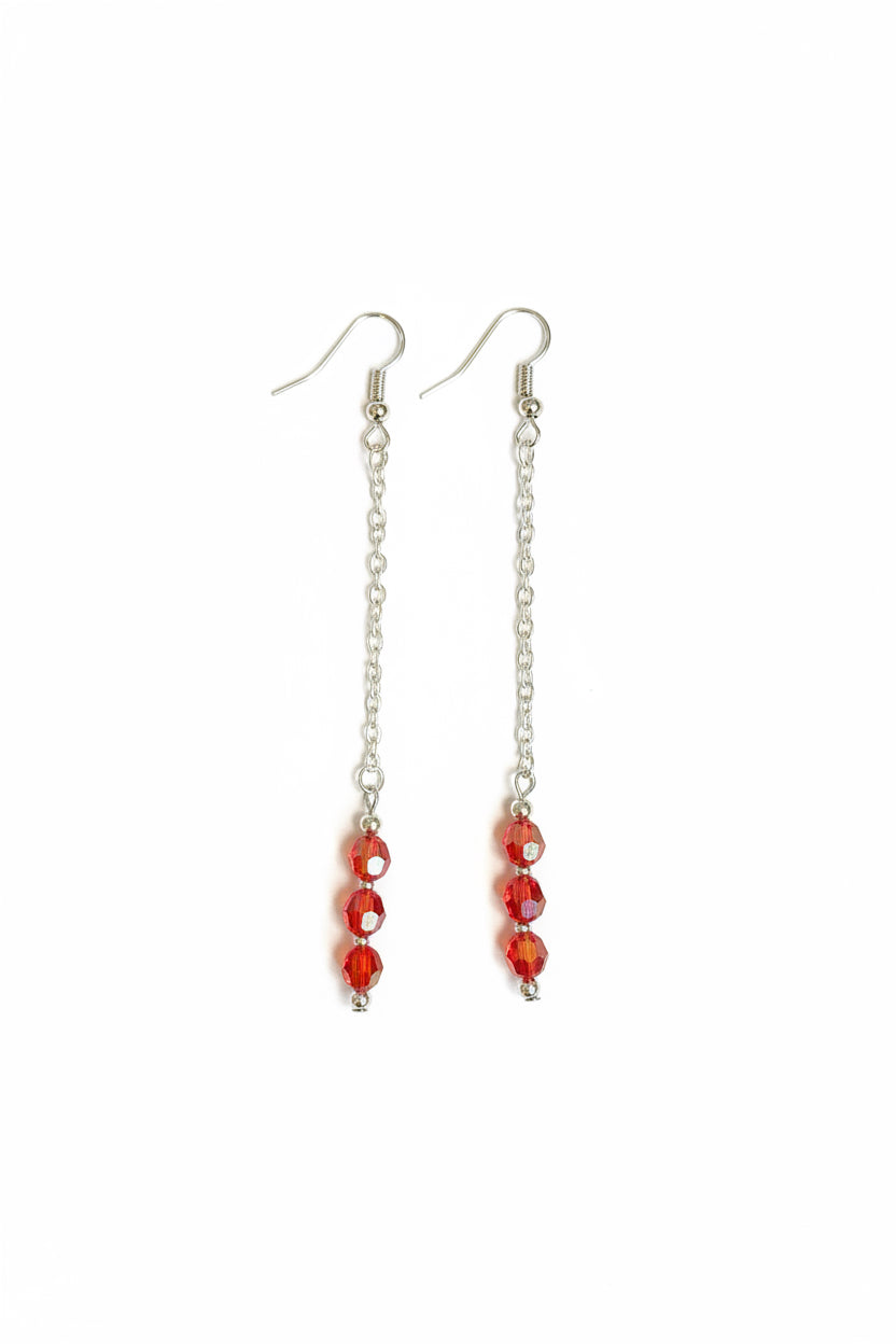 Crimson Bloom Earrings -  Crimson-red faceted beads suspended from delicate silver chains.