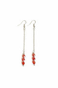 Crimson Bloom Earrings -  Crimson-red faceted beads suspended from delicate silver chains.