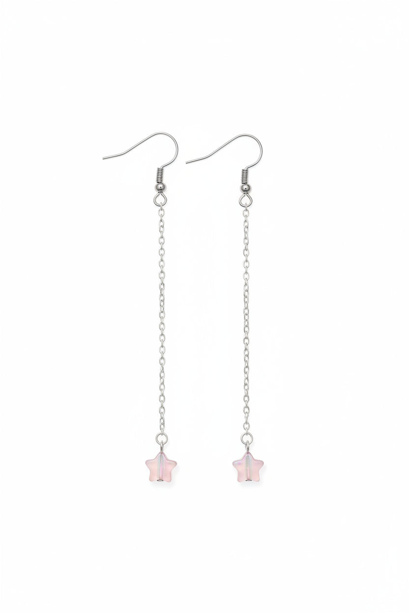 Silver chain earrings with small star crystal