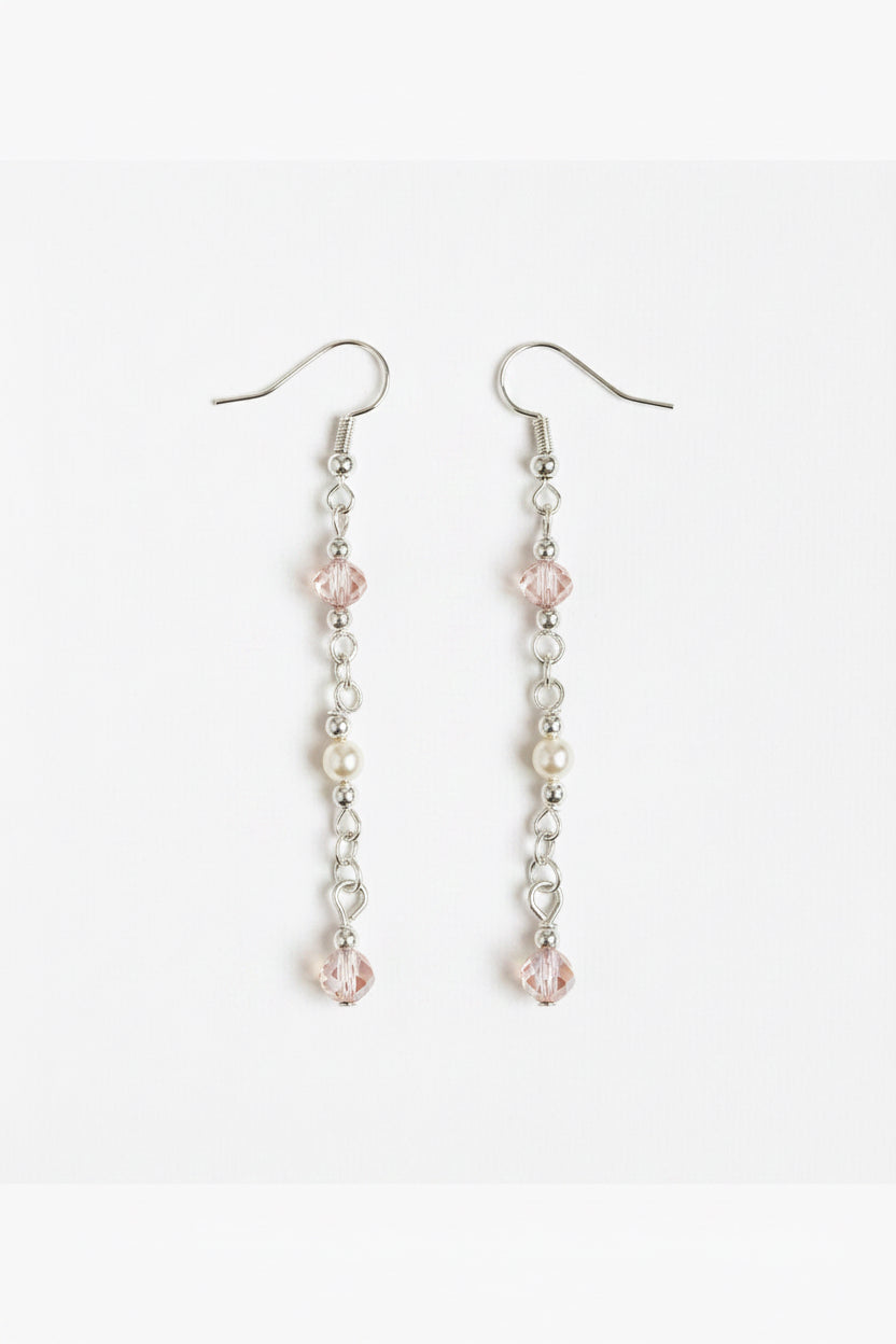 Blush Crystal Earrings - Soft pink and clear faceted beads suspended from delicate silver chain.