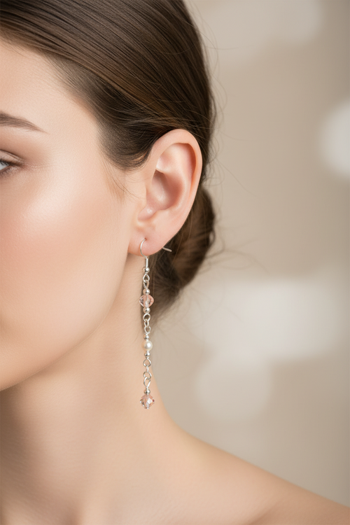 Blush Crystal Earrings - Soft pink and clear faceted beads suspended from delicate silver chain.