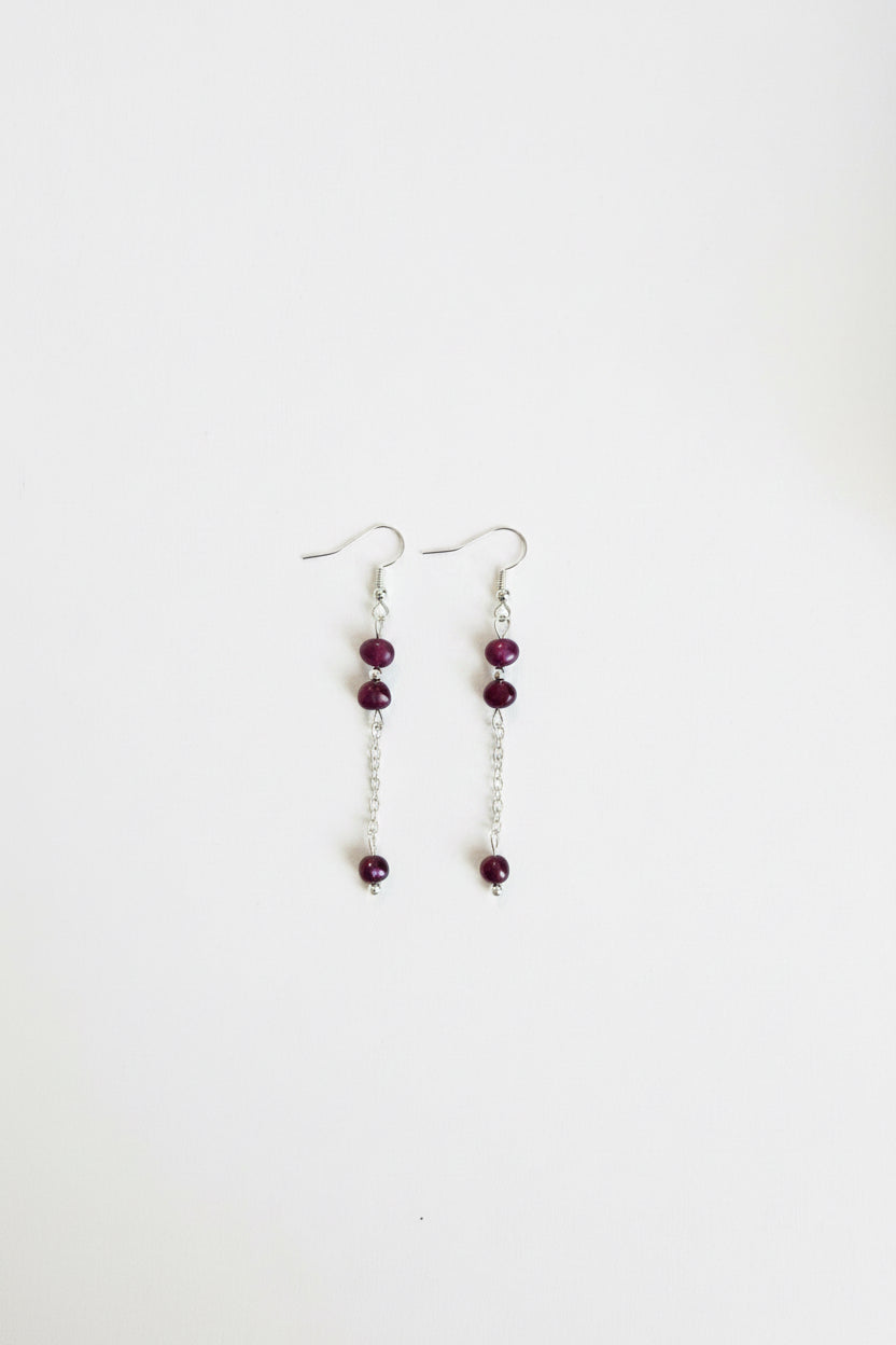 Plum Drop Earrings - Delicate silver-tone drop earrings with plum-purple beads for a soft, feminine pop of color.