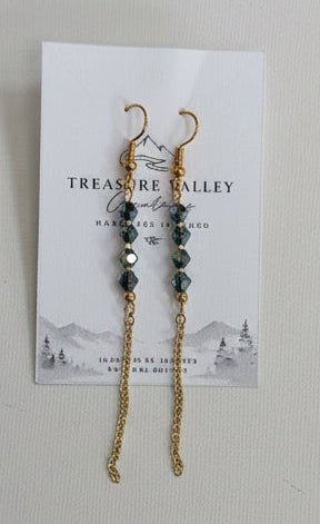 Blue-Green Faceted Metallic Dangle Earrings