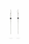Silver Star Cascade Earrings -Silver star focal bead suspending delicate silver-tone chain.