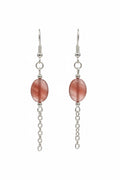 Carnelian Cascade Earrings - Silver-tone drop earrings with deep crimson beads, clear accents, and delicate chain fringe for a romantic pop of color.