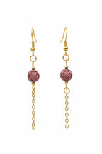 Rose Drop Earrings - Delicate gold-tone chain suspended from rose floral bead.