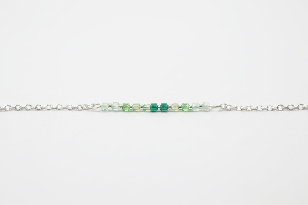 Shades of Green Ombré Necklace - Silver-tone necklace featuring an ombré row of green beads.