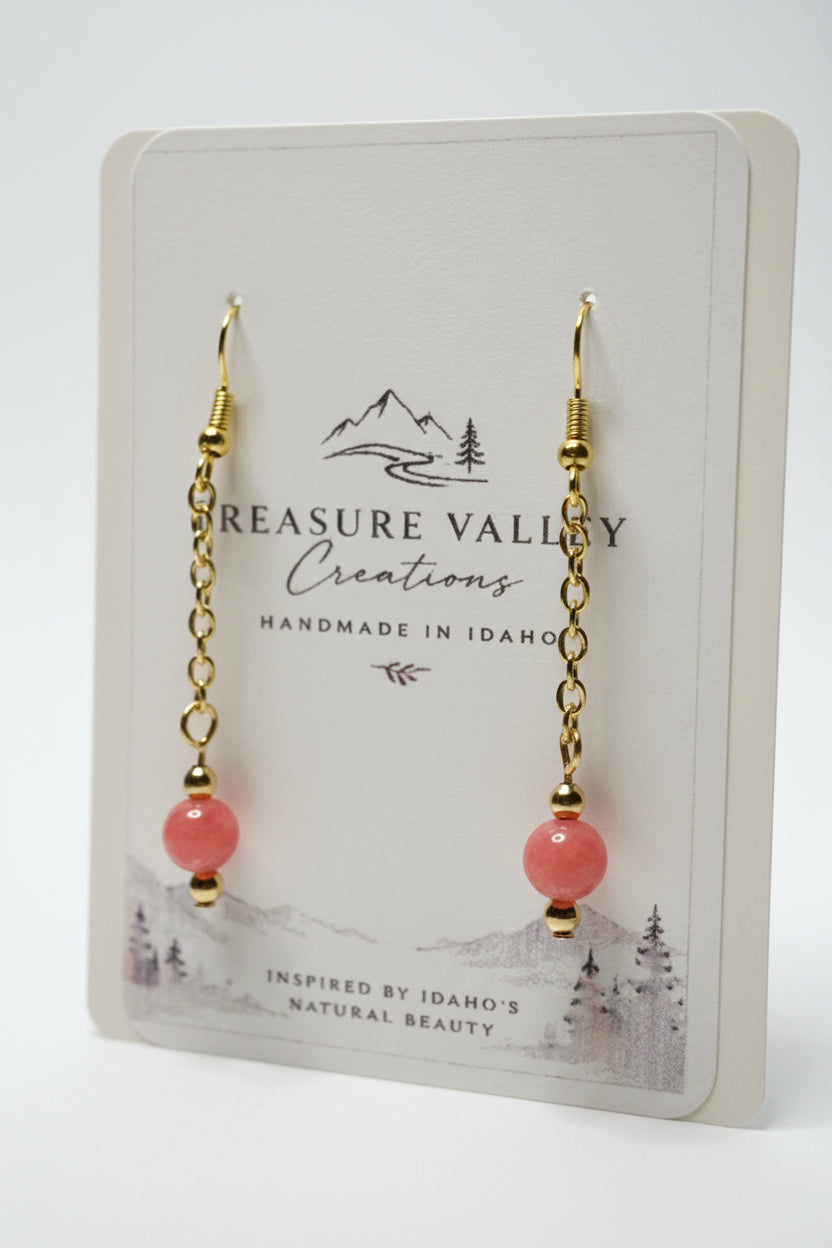 Coral Bead and Gold-Tone Chain Drop Earrings