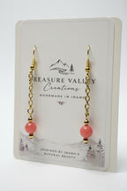 Coral Bead and Gold-Tone Chain Drop Earrings