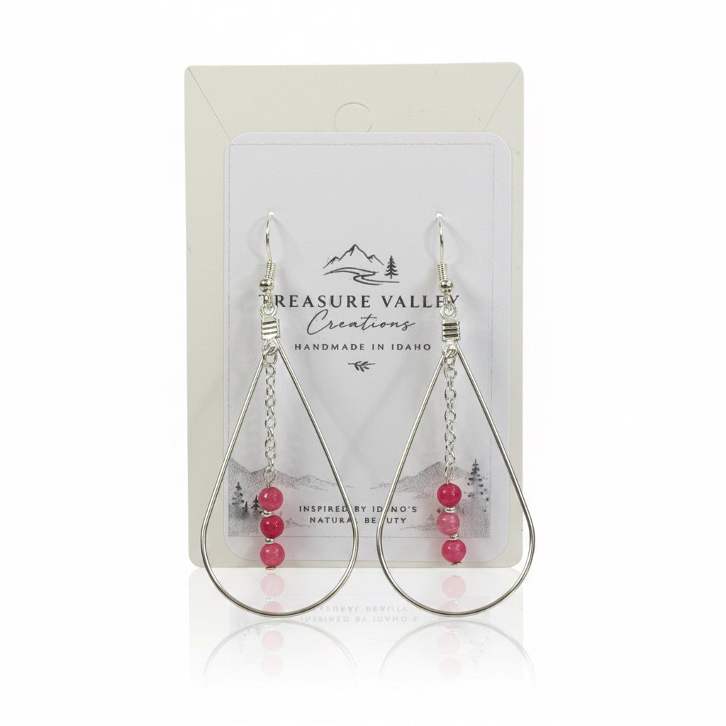 Coral Glass Bead Teardrop Hoop Earrings