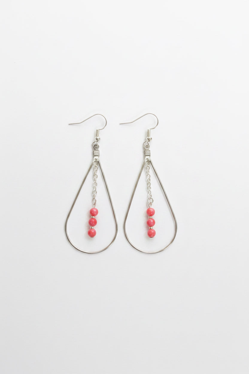 Coral Glass Bead Teardrop Hoop Earrings