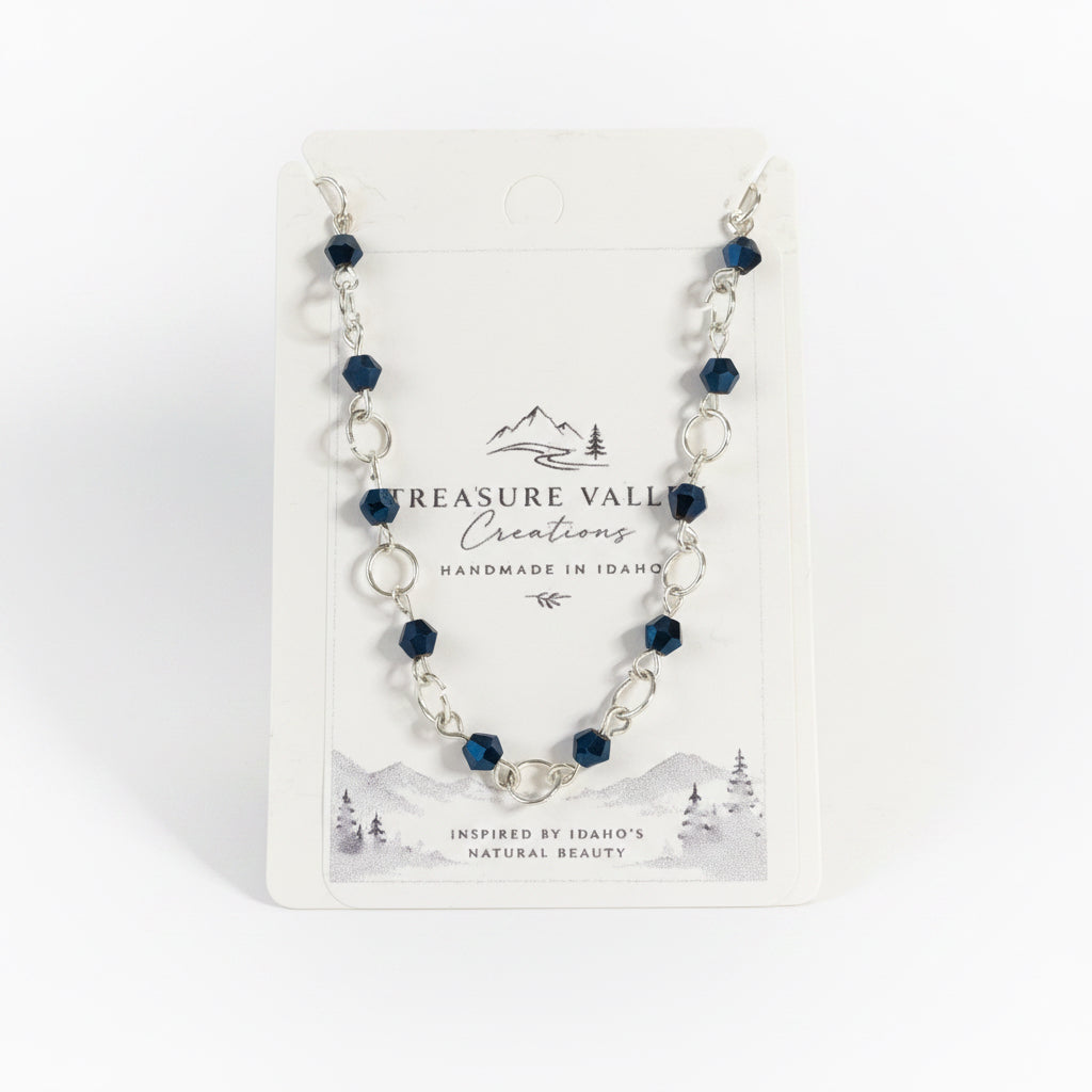Faceted Sapphire-Blue Crystal Station Princess Length Necklace