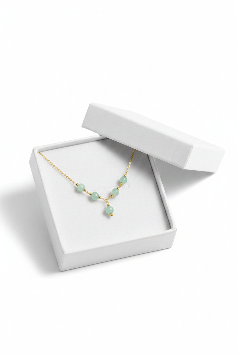 Aventurine Bead Necklace | Green Bead Gold Chain Necklace | Handmade Jewelry
