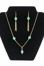 Green Aventurine Drop Earrings | Green Bead and Gold Chain Tassel Earrings