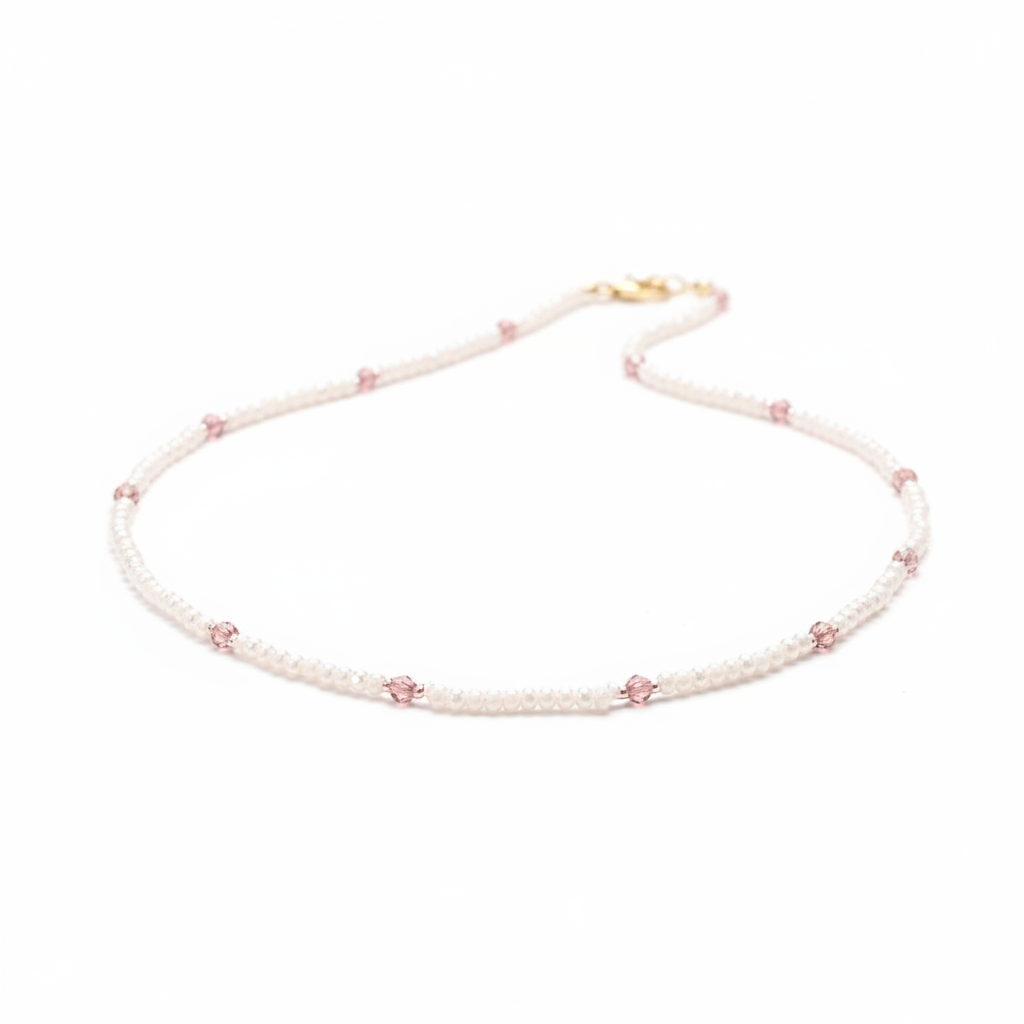 Faceted Pink & White Beaded Necklace