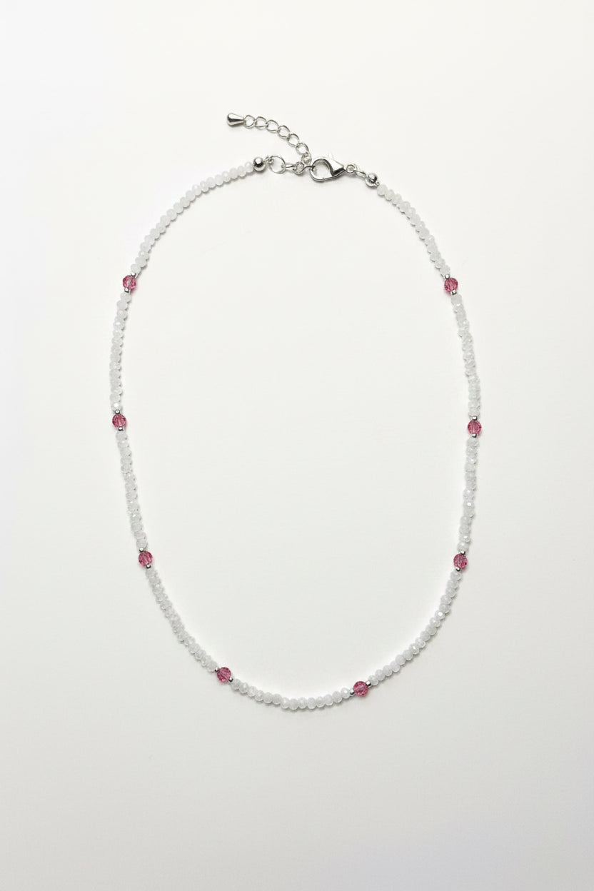 Faceted Pink & White Beaded Necklace