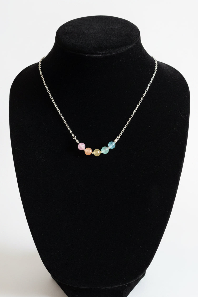 Rainbow Glass Bead Silver-Tone Necklace