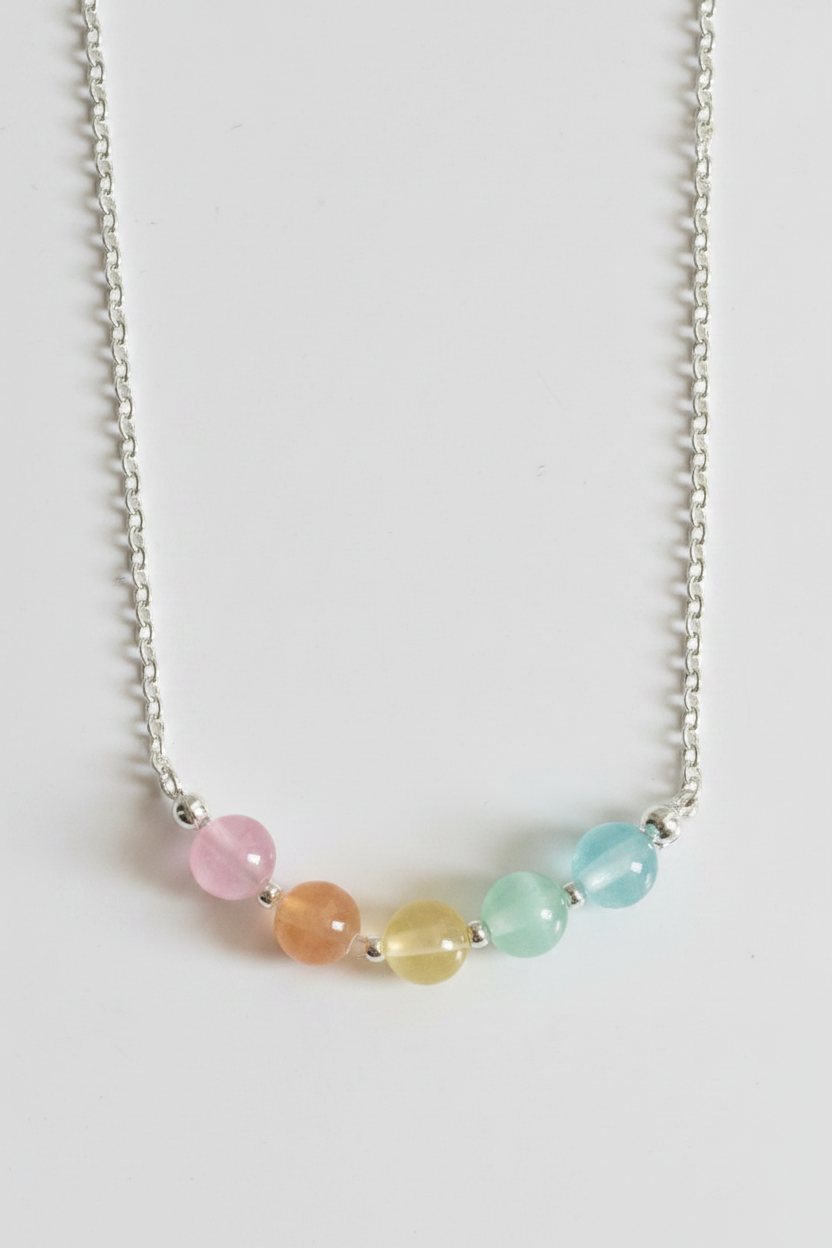 Rainbow Glass Bead Silver-Tone Necklace