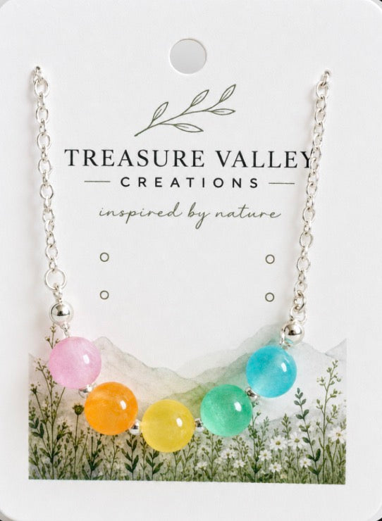 Rainbow Glass Bead Silver-Tone Necklace