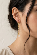 Gold-Tone Chain Drop Earrings | Clear Faceted Beads & 18K Gold-Plated Ear Hooks
