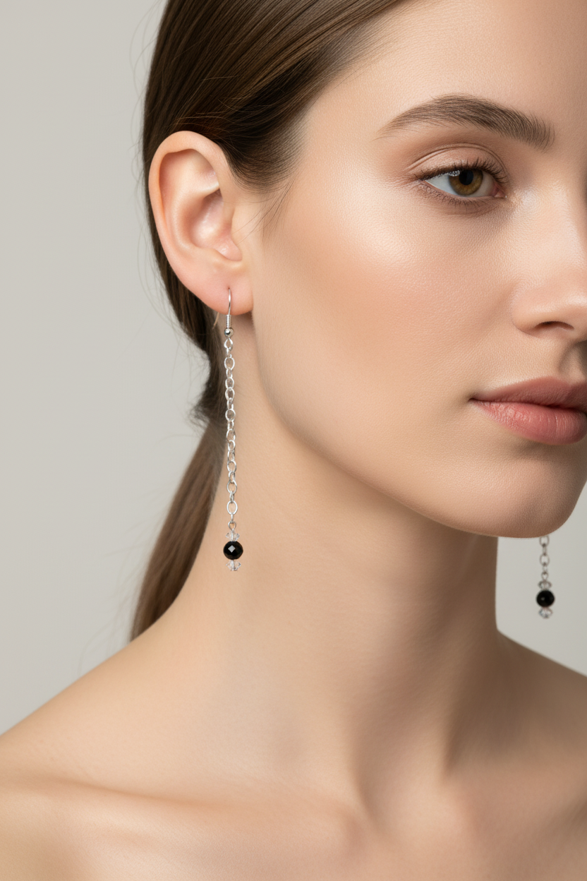 Black Floral Carved Bead Earrings