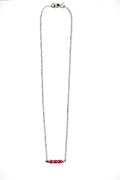 Peony Bloom Necklace, Silver -  Delicate silver chain accented with a row of vibrant raspberry-pink glass beads.