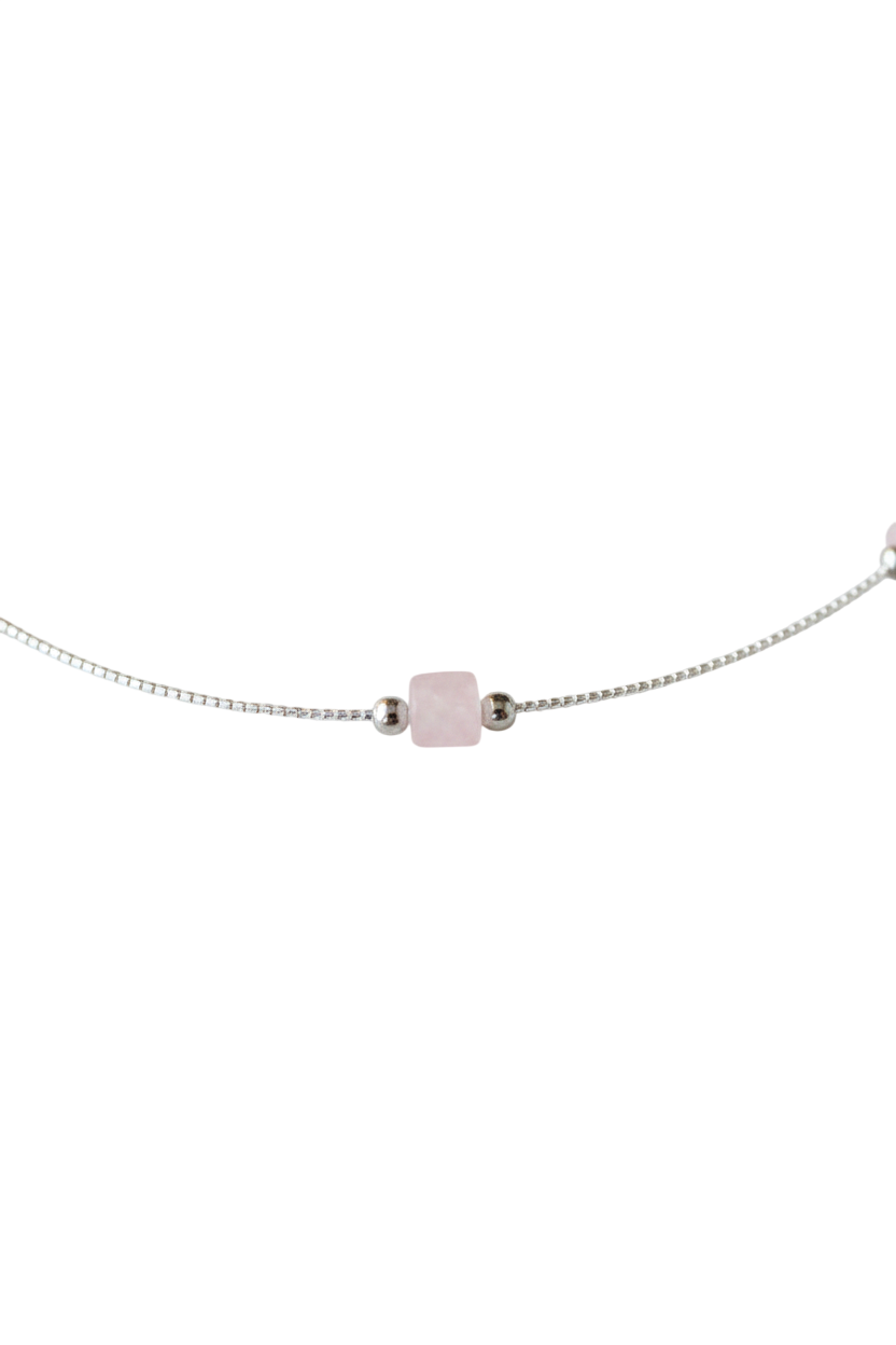 Rose quartz and silver seed beads