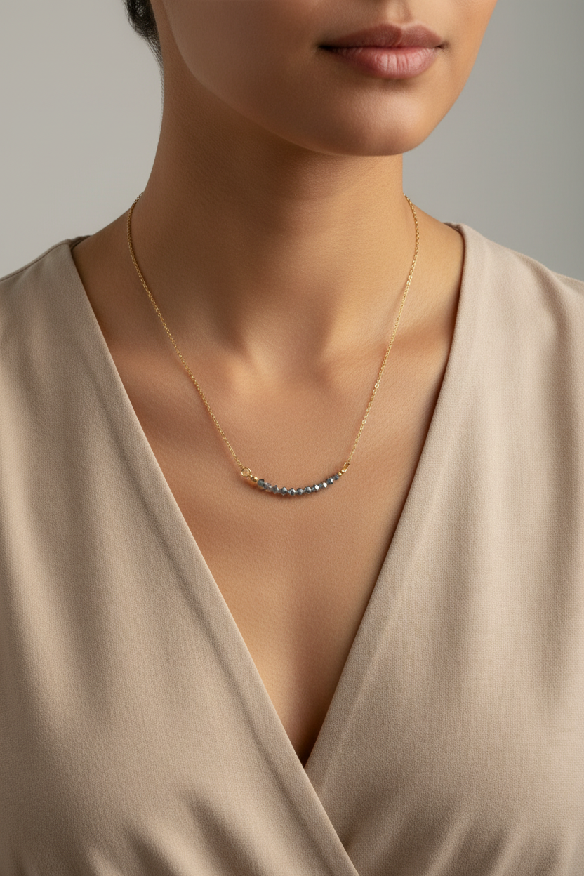 Blue-Grey Faceted Metallic Bead Necklace