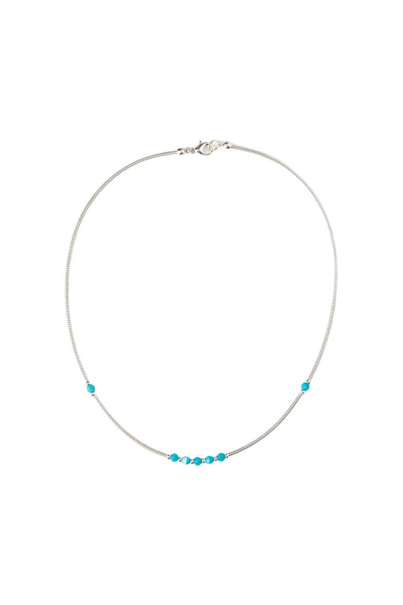 Turquoise Bloom Necklace | Delicate Blue Beaded Silver Necklace