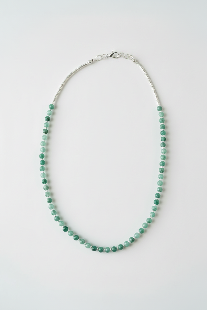 Verdant Path Necklace - Aventurine stones along strand of silver strand.
