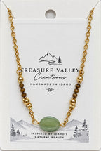 Green Glass & Gold Beaded Necklace | Minimalist Nature-Inspired Jewelry