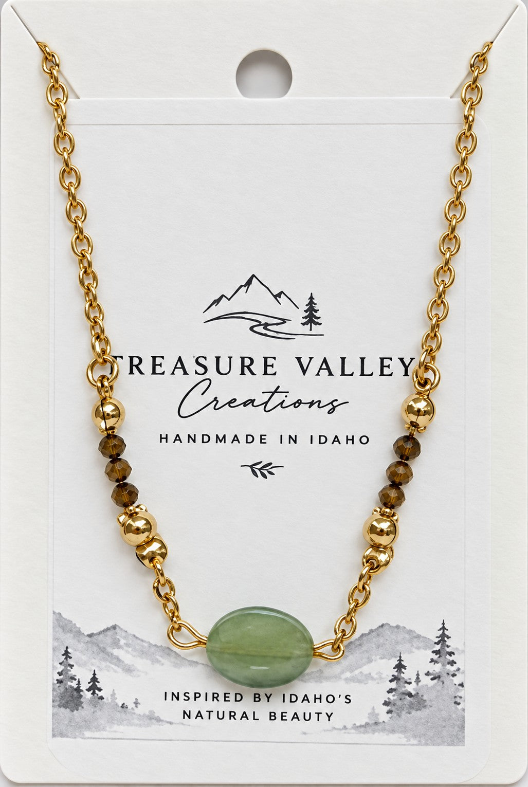 Green Glass & Gold Beaded Necklace | Minimalist Nature-Inspired Jewelry