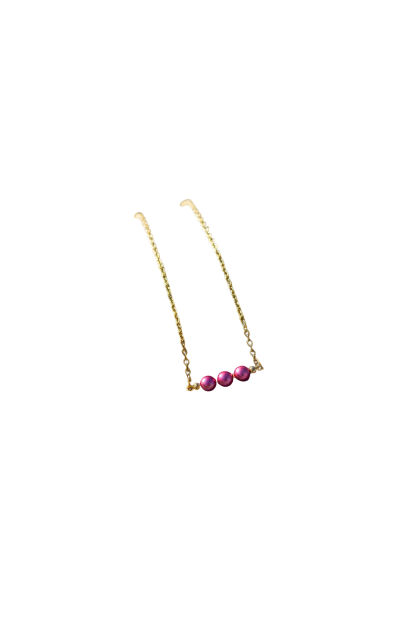 Peony Bloom Necklace | Bright pink beads along fine gold chain.